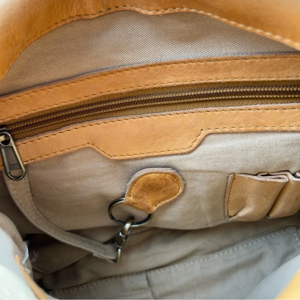 Milo Genuine Tan Leather Braided Leather Foldover Crossbody Bag - Picture 12 of 16